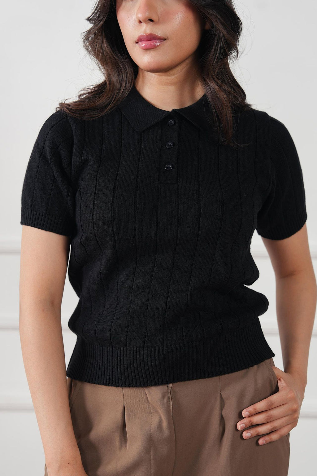 Drop Needle Knit Polo Shirt (WKP-04)