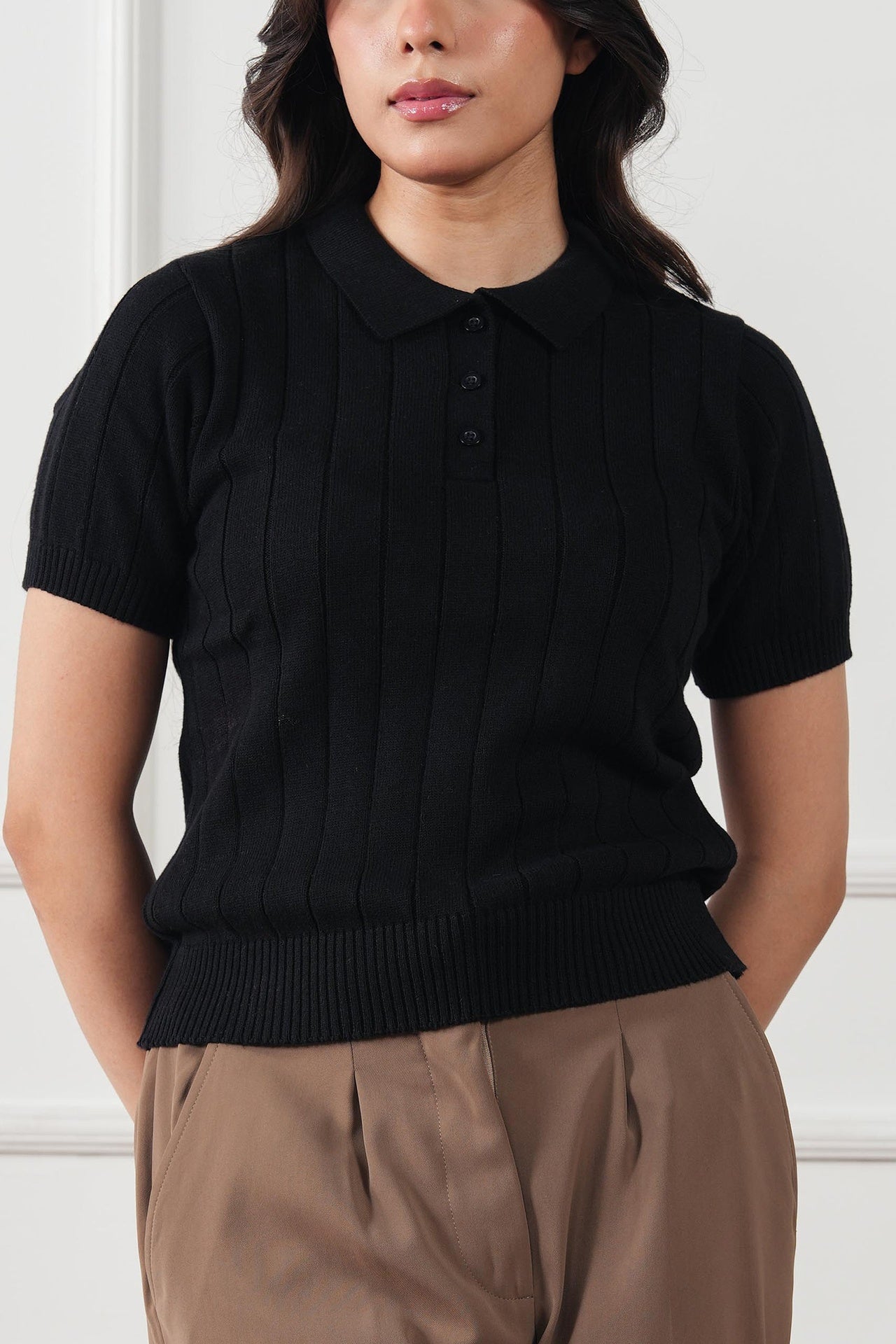Drop Needle Knit Polo Shirt (WKP-04)