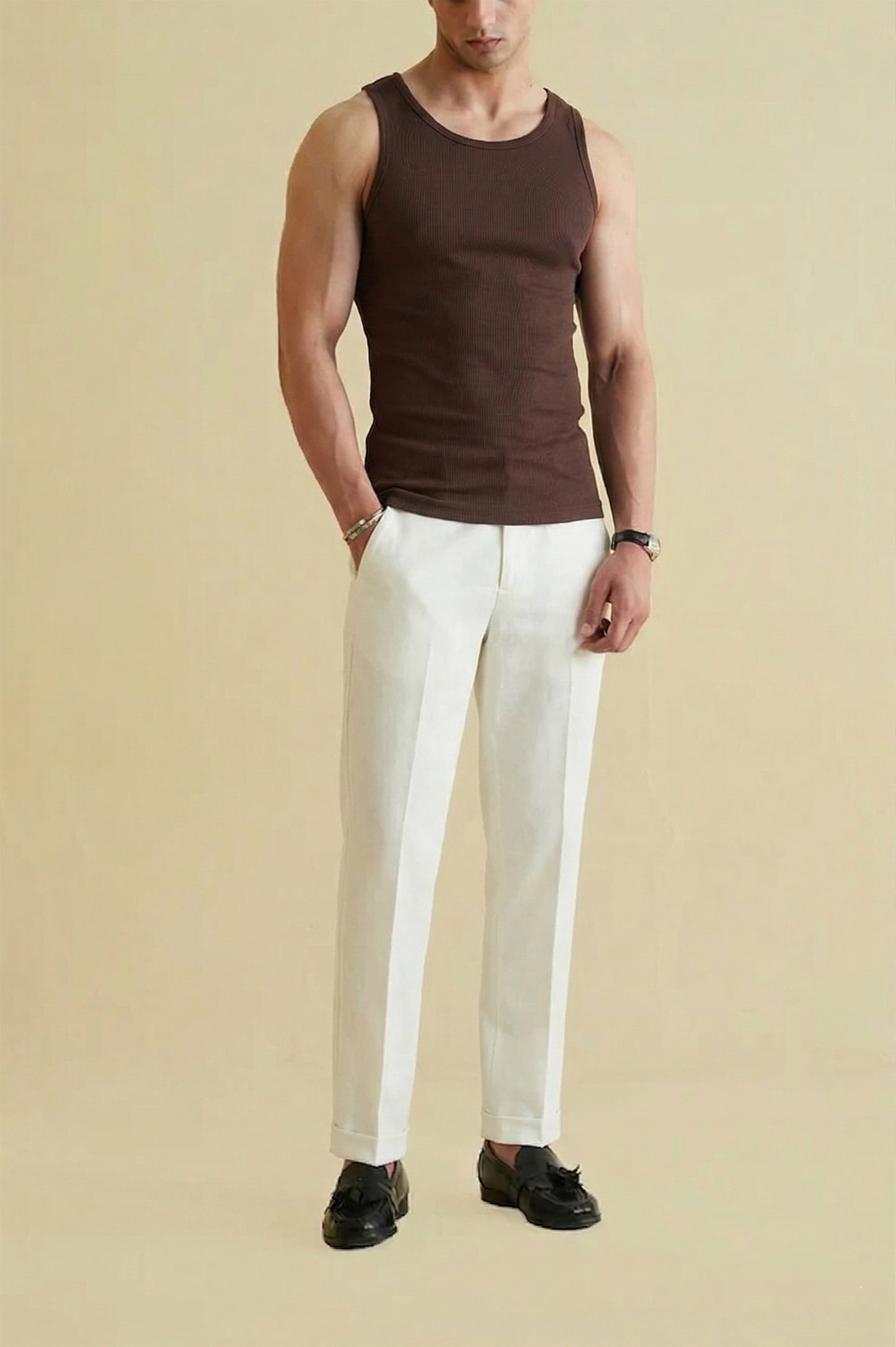 Men's Ribbed Vest - Dark Brown