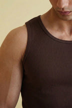 Men's Ribbed Vest - Dark Brown