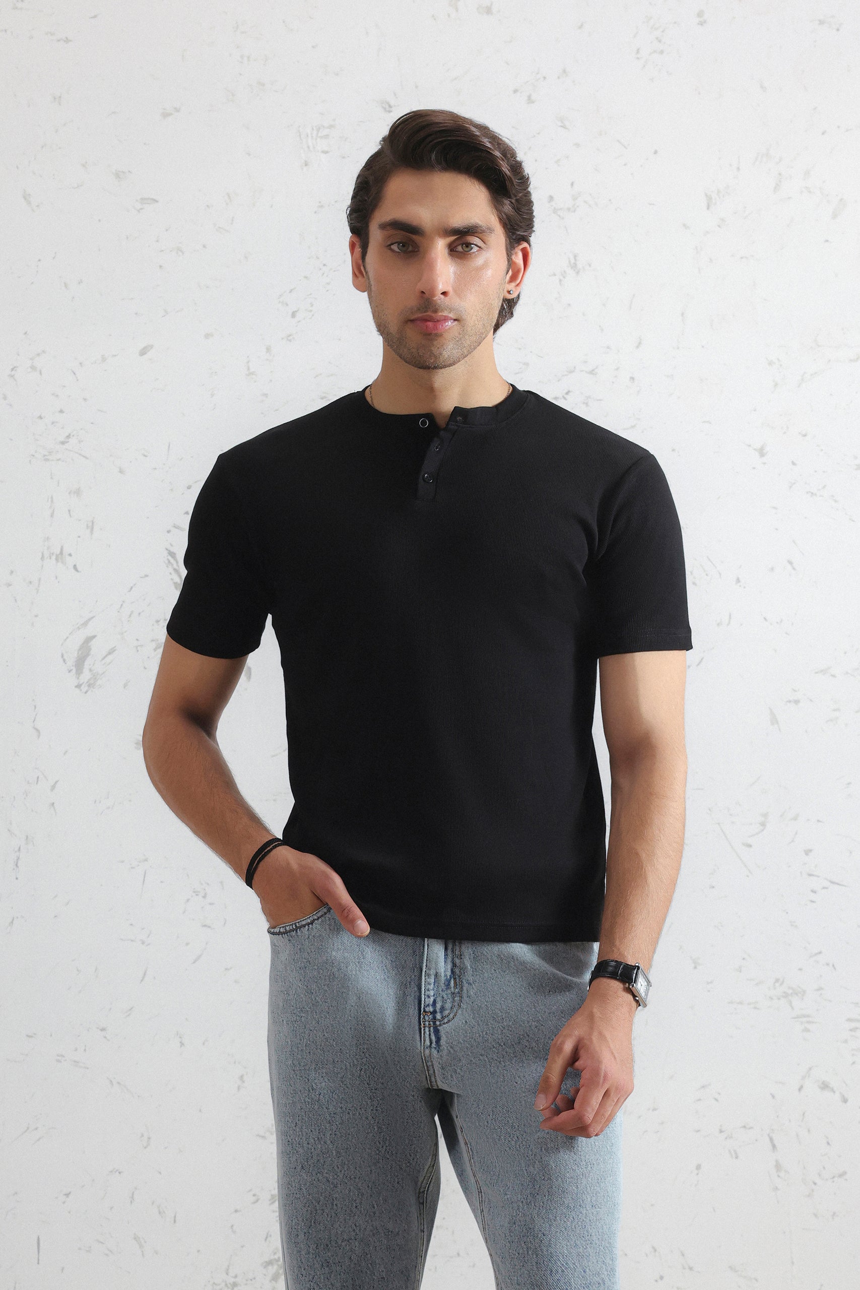 Ribbed Henley Shirt
