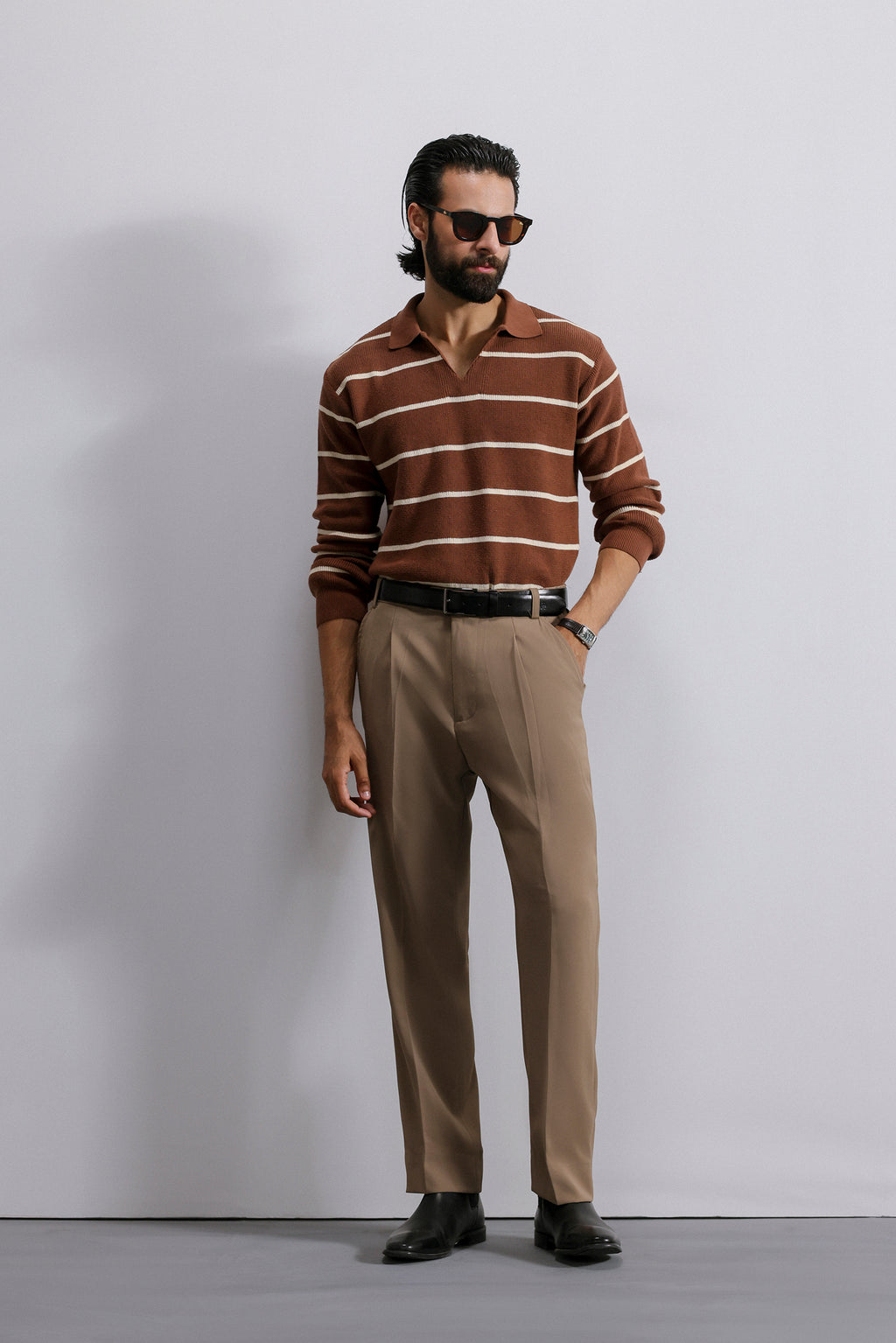 Striped Knit Polo Sweater