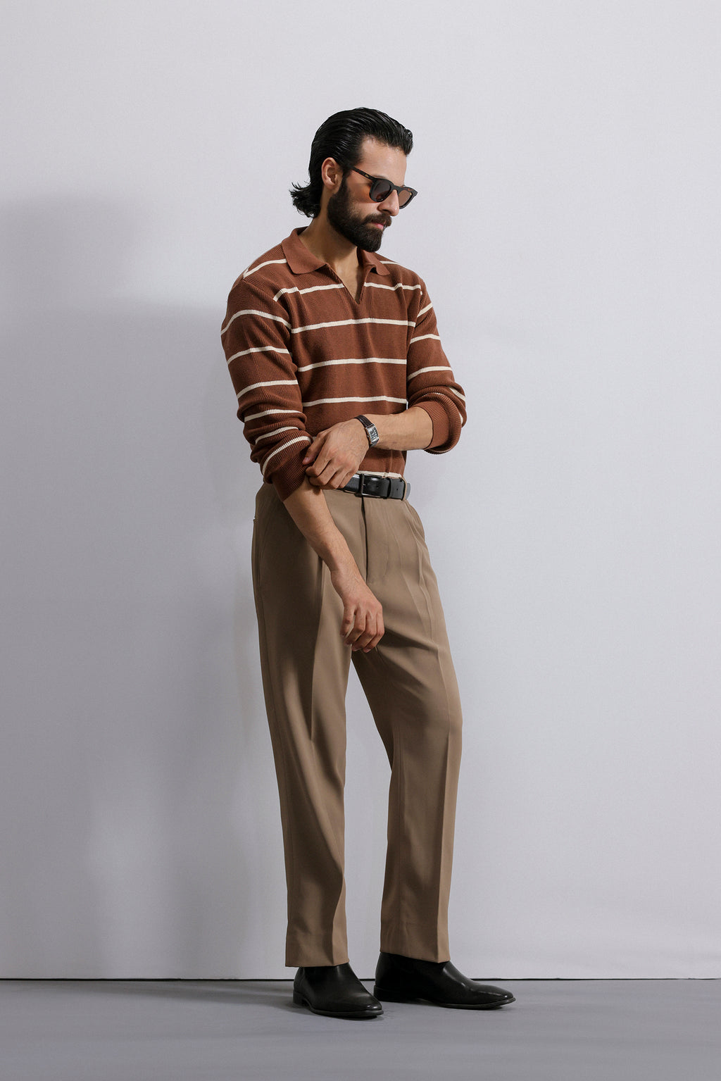 Striped Knit Polo Sweater