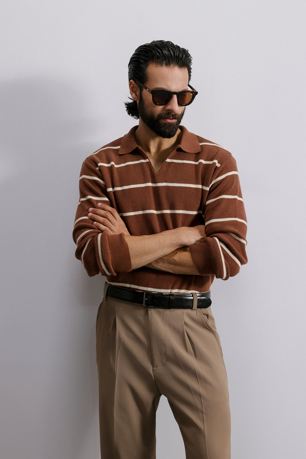 Striped Knit Polo Sweater