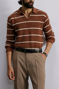 Striped Knit Polo Sweater