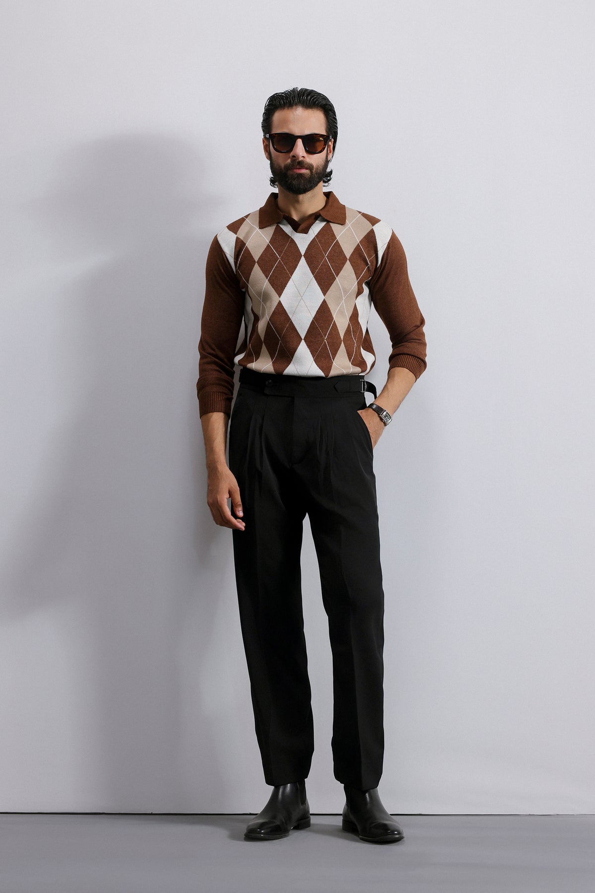 Argyle Knit Polo Sweater