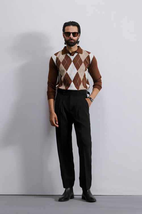 Argyle Knit Polo Sweater