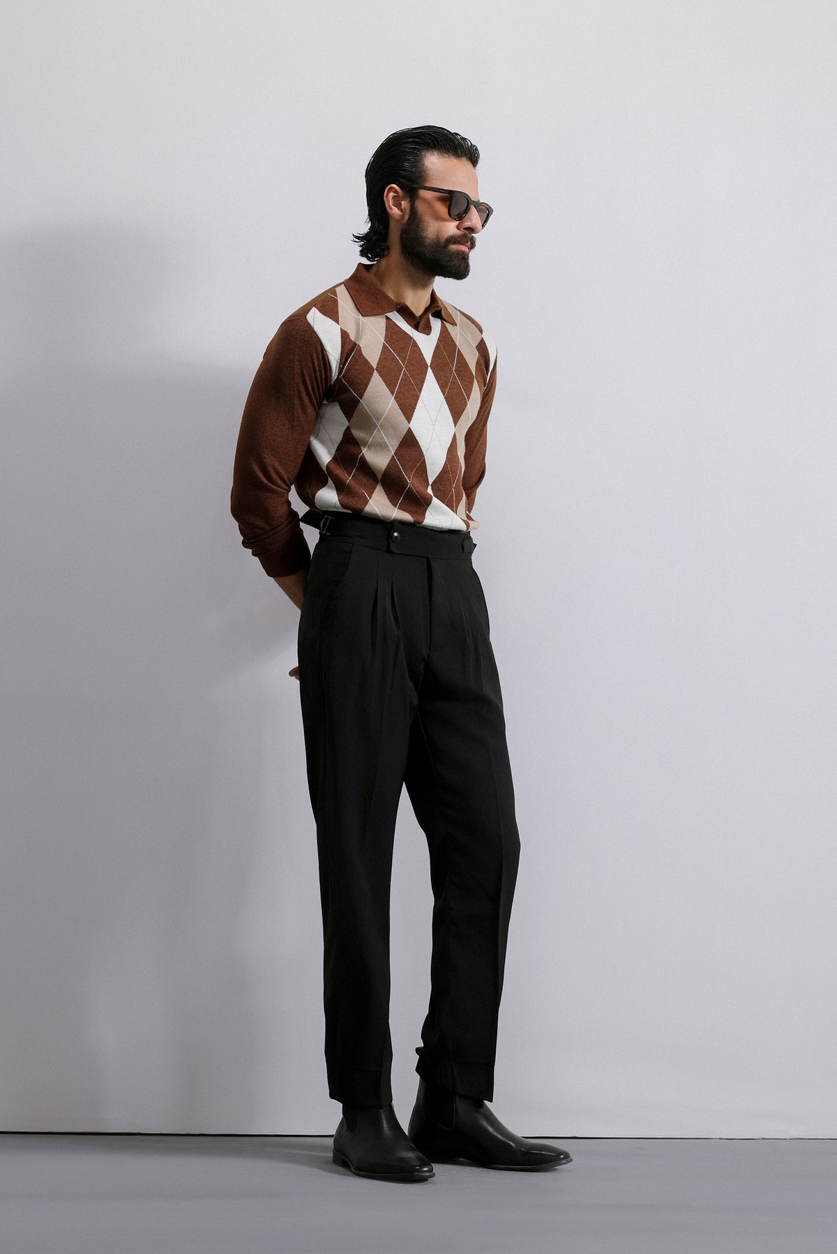 Argyle Knit Polo Sweater