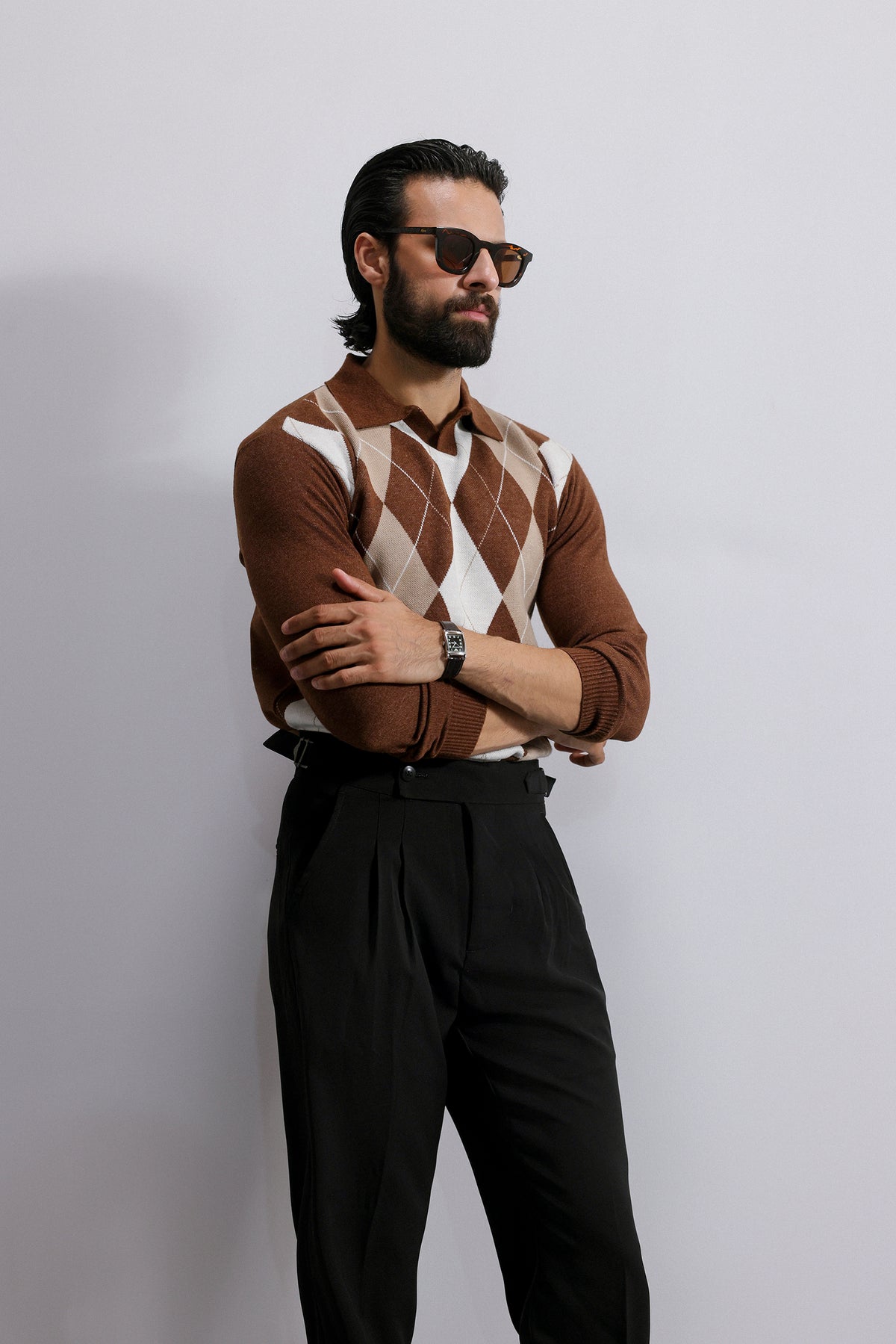 Argyle Knit Polo Sweater