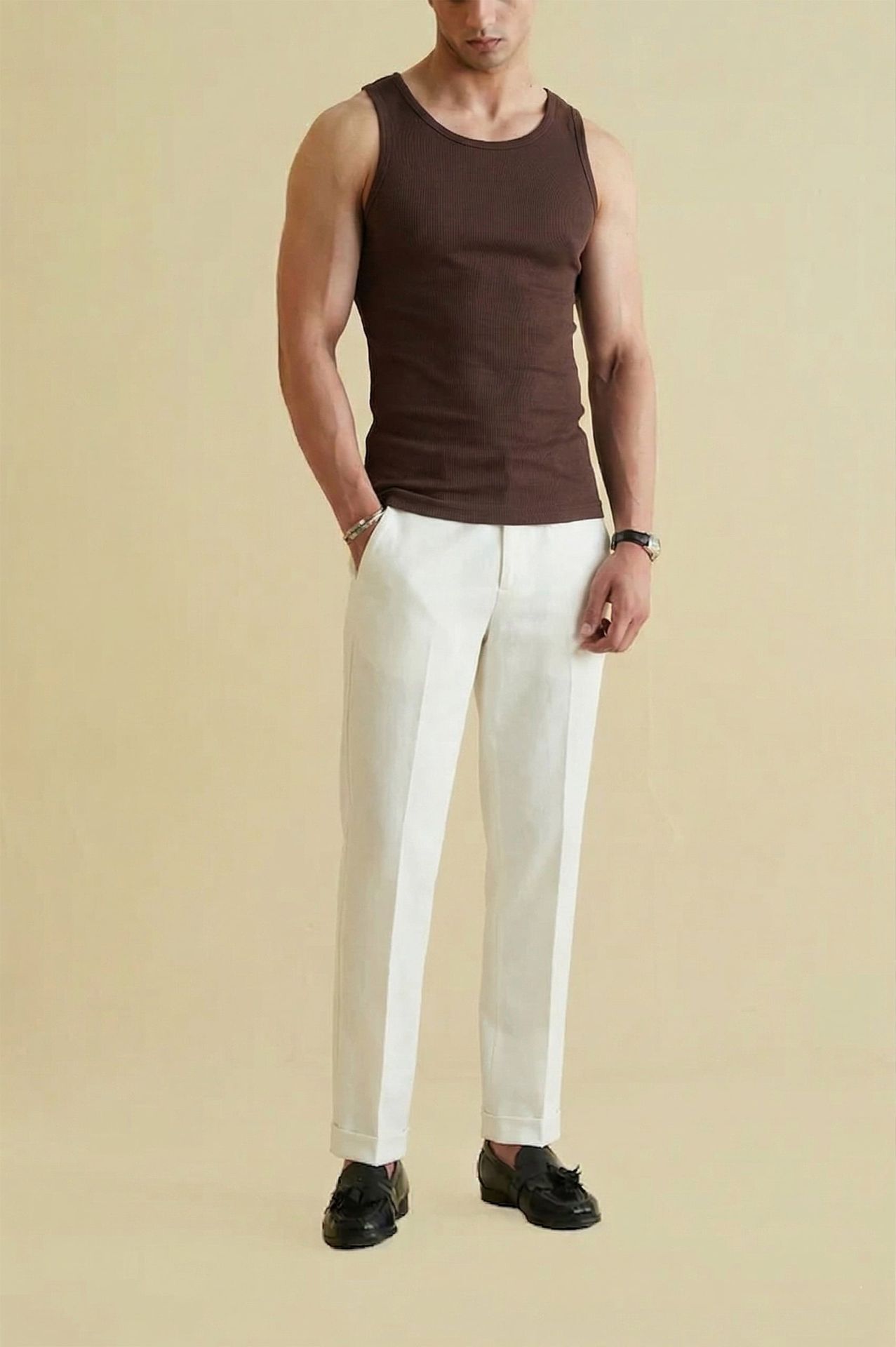 Men's Ribbed Vest - Dark Brown