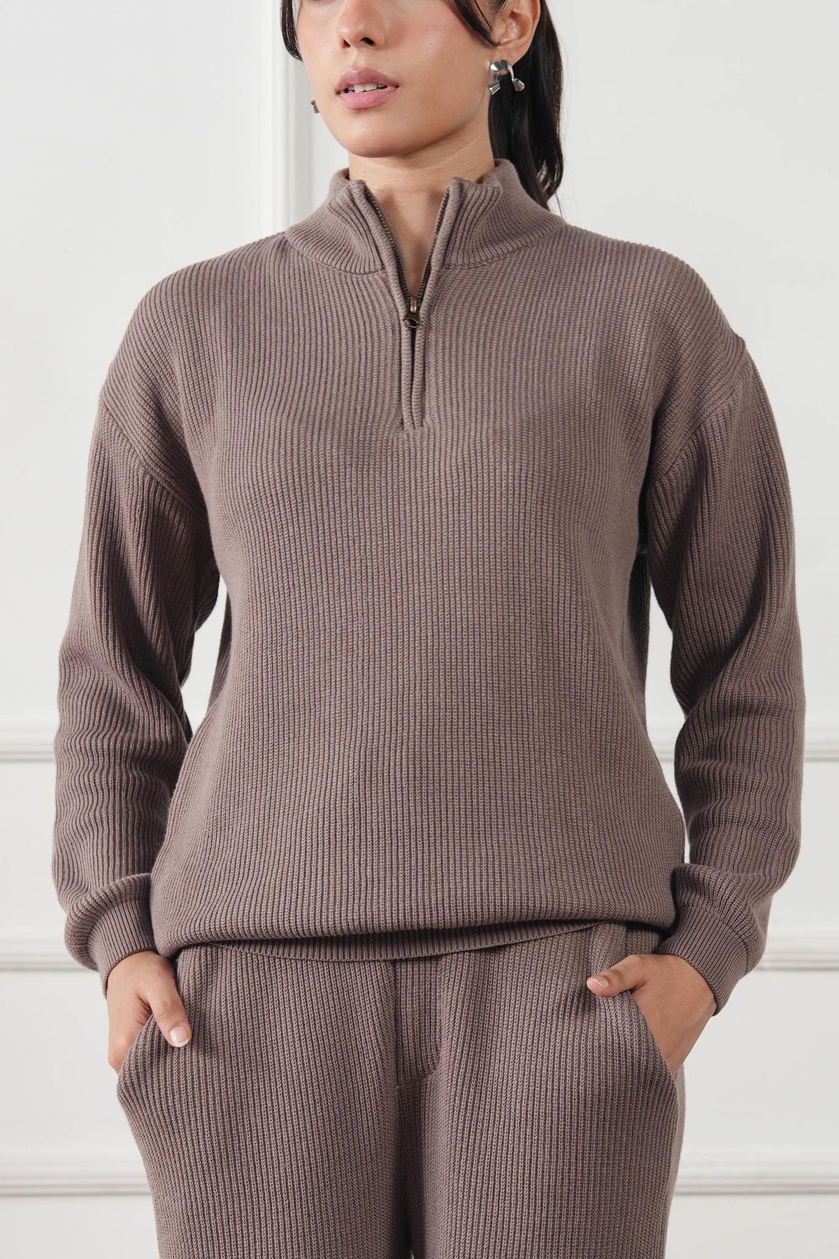 Quarter Zip Ribbed Knit Sweater (WKS-01)