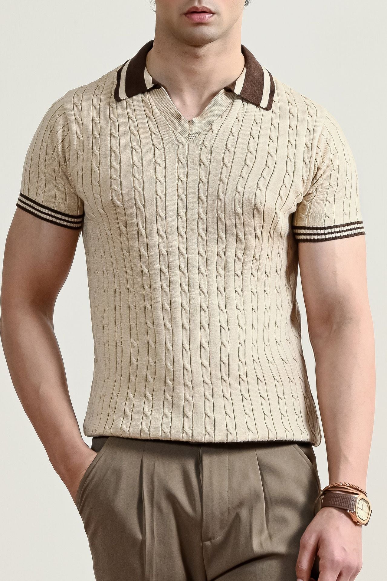 Retro Cable Knit Polo Shirt (MKP-05)