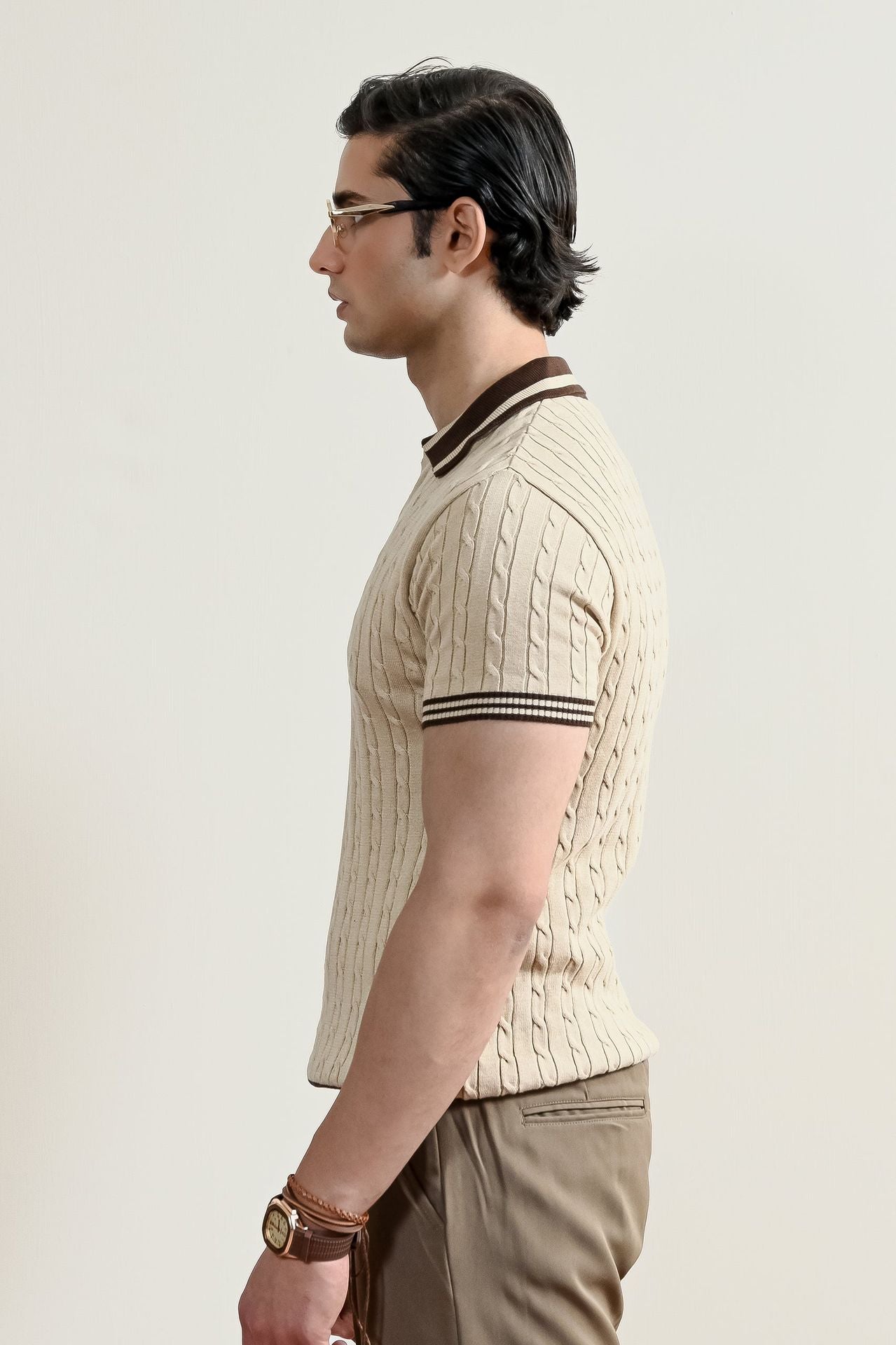 Retro Cable Knit Polo Shirt (MKP-05)