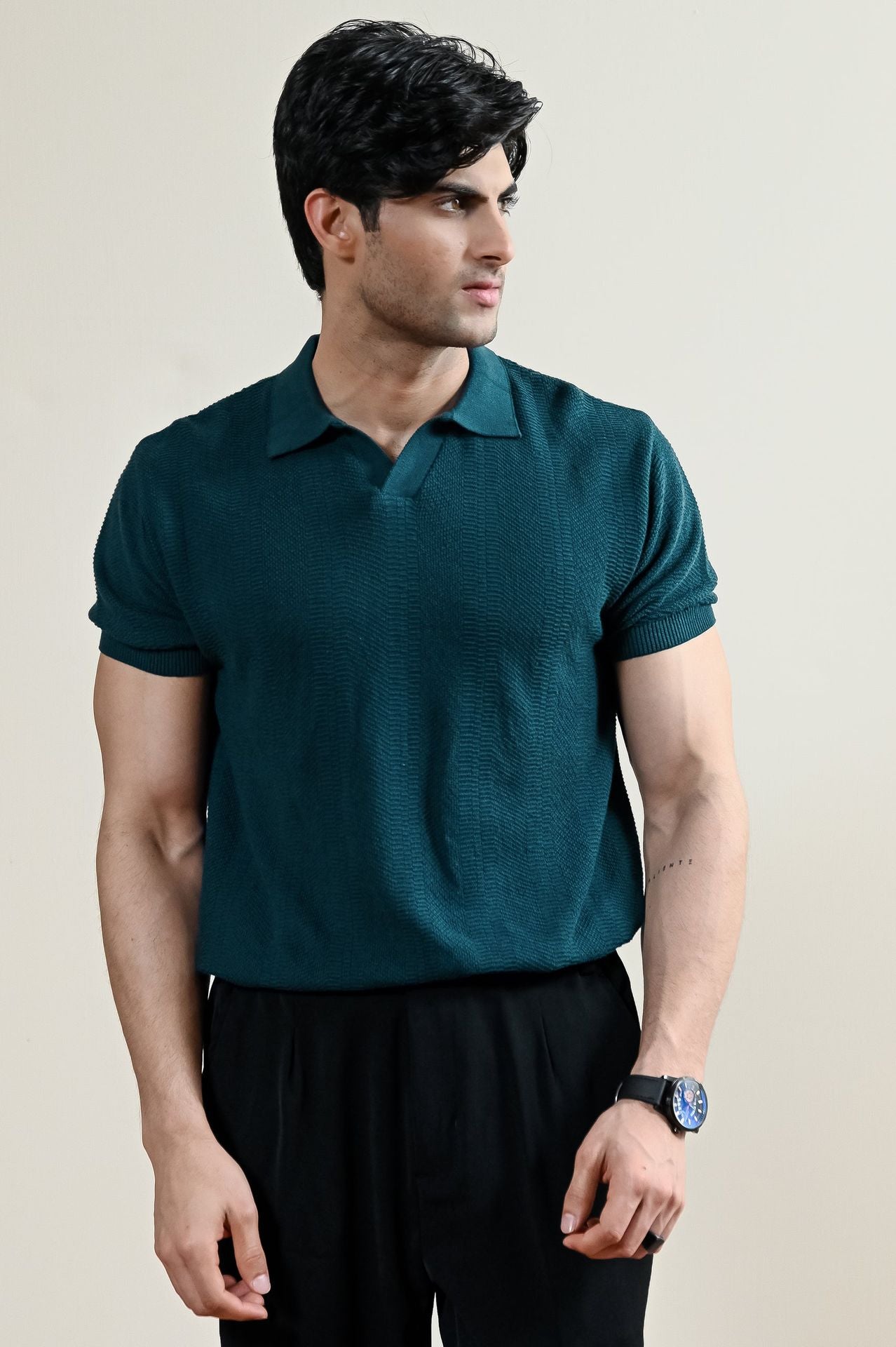 Ribbed Mulberry Knit Polo Shirt (MKP-09)