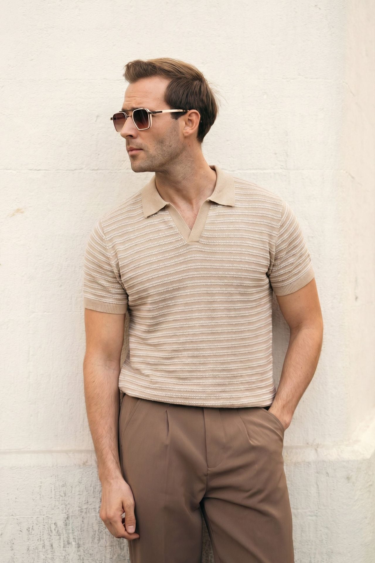 Striped Knit Polo Shirt (MKP-14)