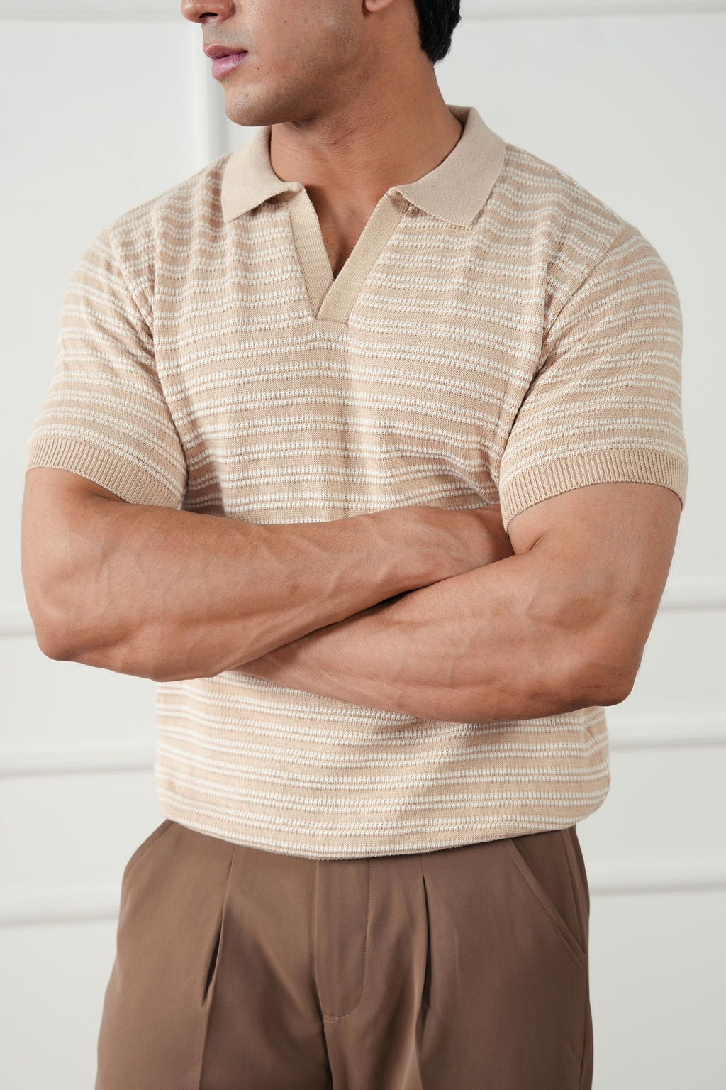 Striped Knit Polo Shirt (MKP-14)