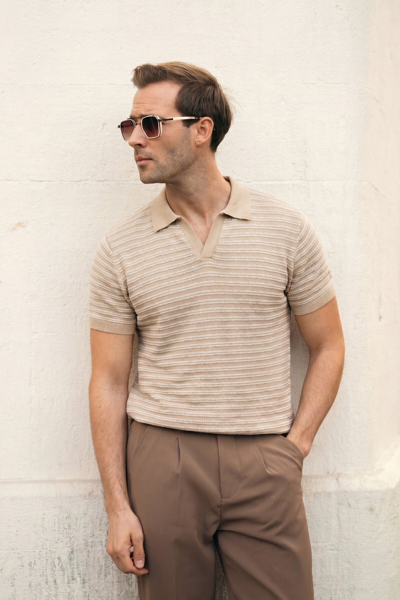 Striped Knit Polo Shirt (MKP-14)