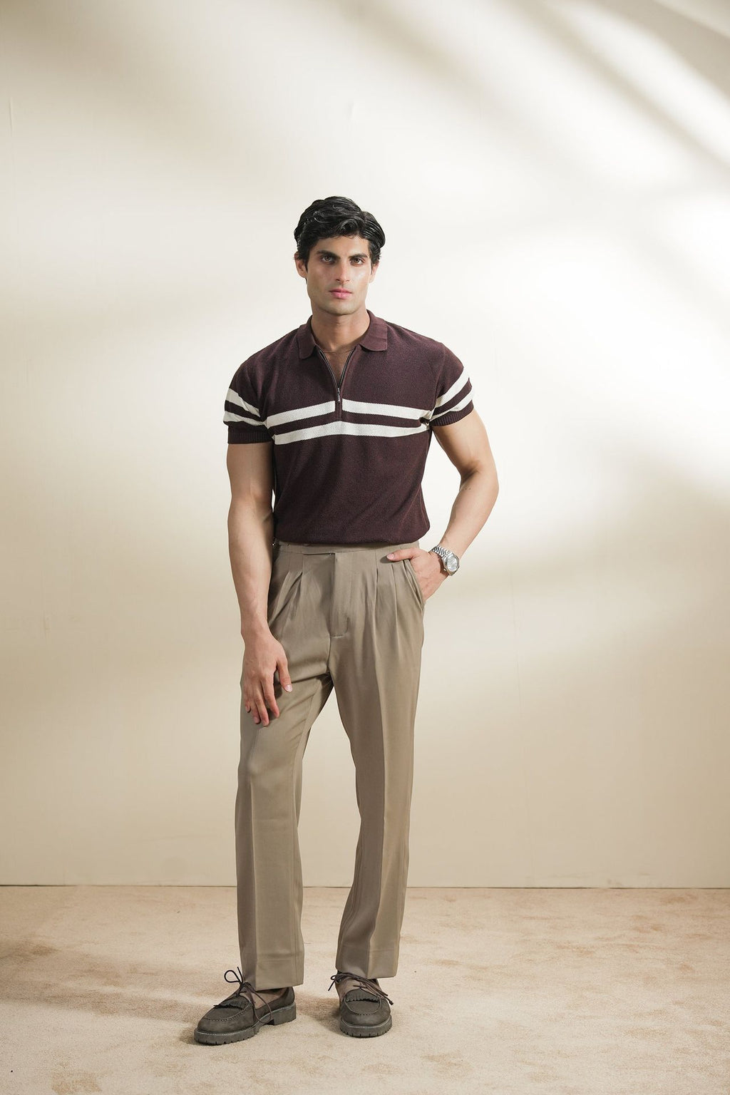 Striped Waffle Knit Polo Shirt (MKP-08)