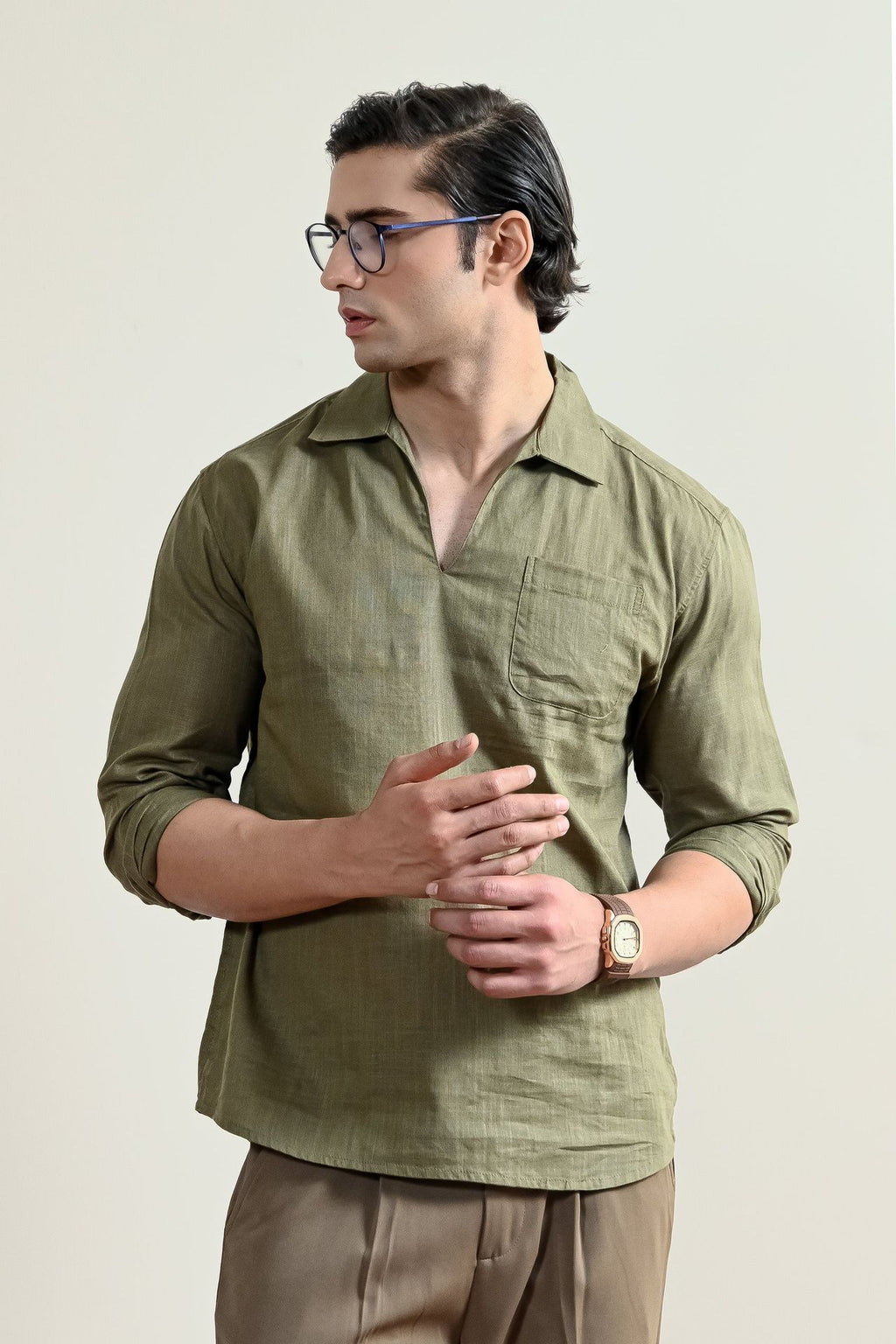 V-Neck Linen Shirt (MCS-13)