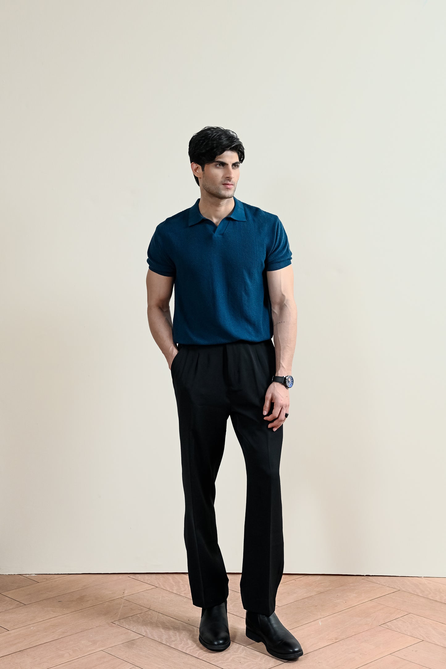 Ribbed Mulberry Knit Polo Shirt (MKP-09)