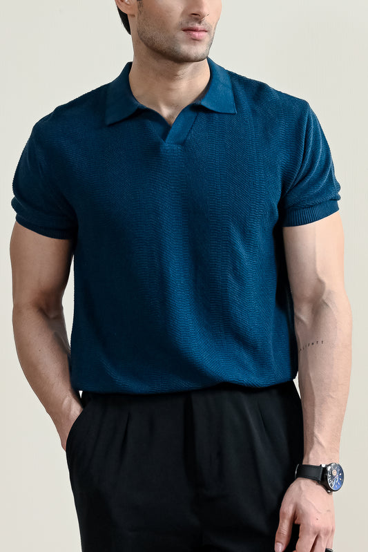 Ribbed Mulberry Knit Polo Shirt (MKP-09)