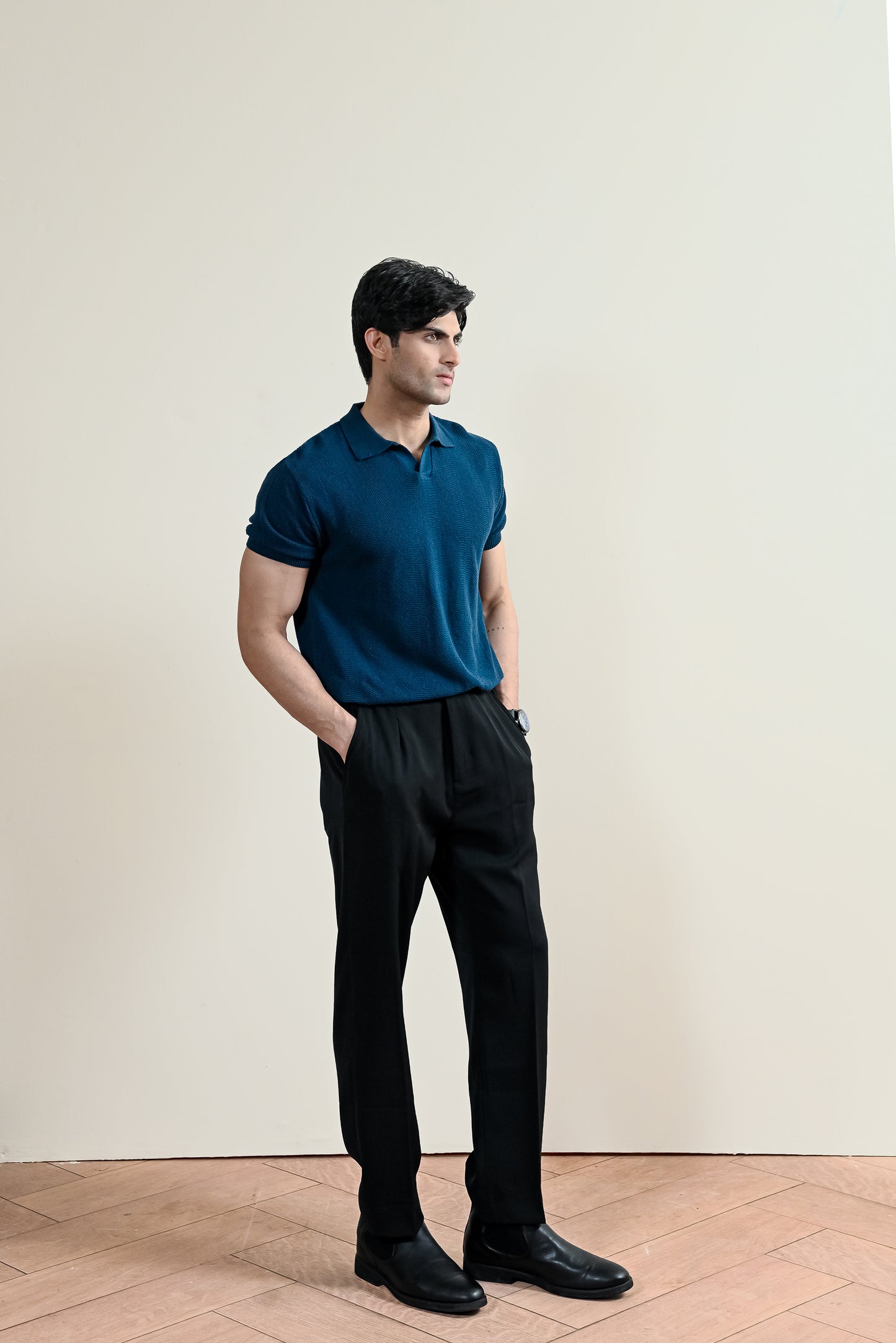 Ribbed Mulberry Knit Polo Shirt (MKP-09)