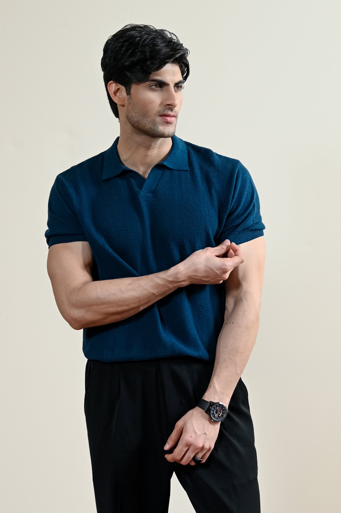 Ribbed Mulberry Knit Polo Shirt (MKP-09)
