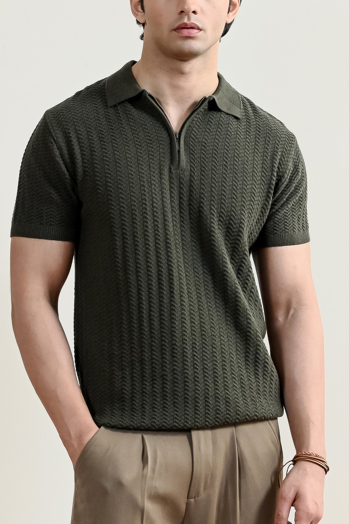 Chevron Knit Polo Shirt (MKP-15)