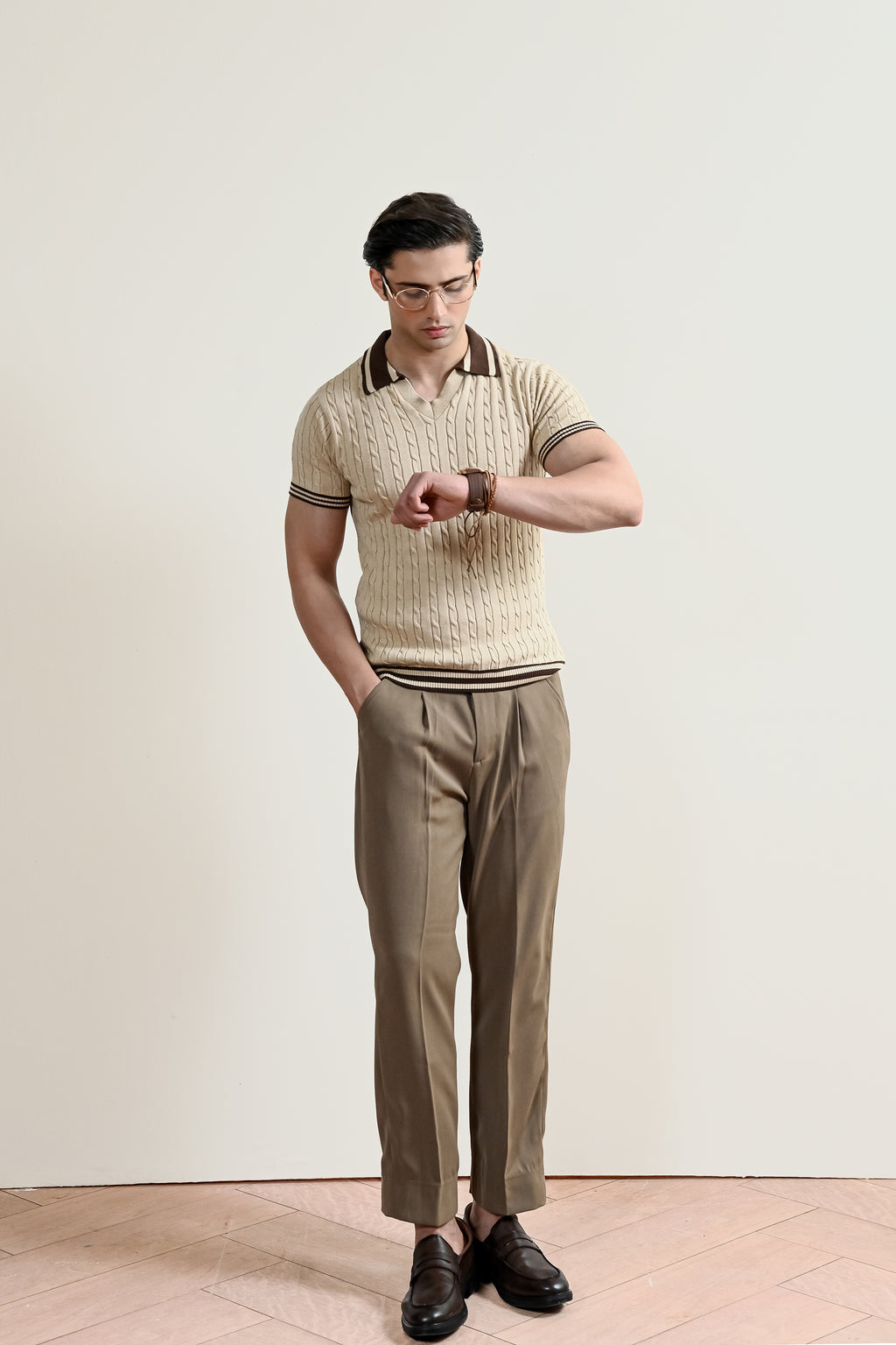 Retro Cable Knit Polo Shirt (MKP-05)