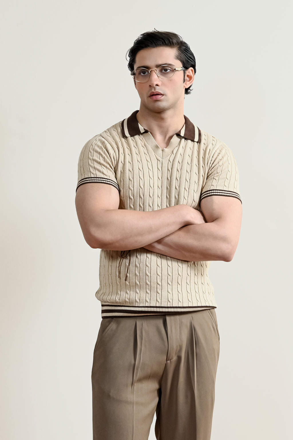 Retro Cable Knit Polo Shirt (MKP-05)