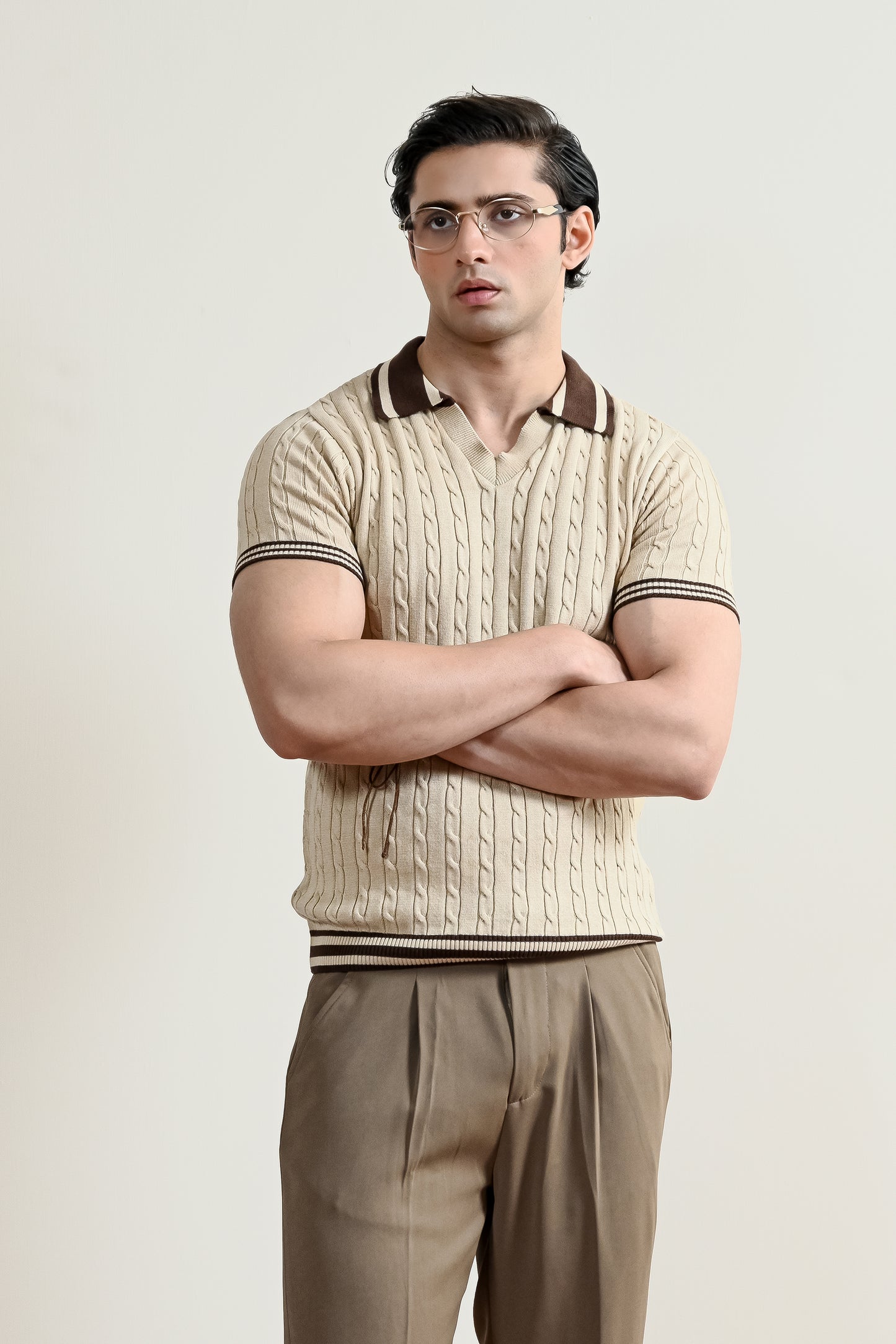 Retro Cable Knit Polo Shirt (MKP-05)