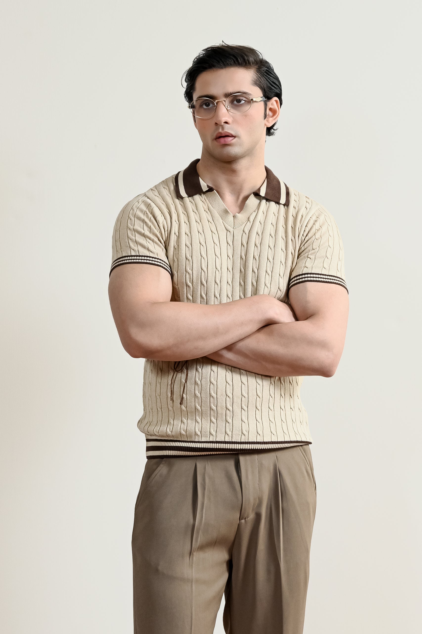Retro Cable Knit Polo Shirt (MKP-05)