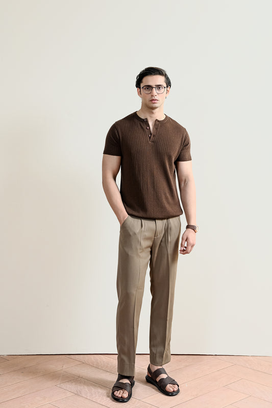 Drop Needle Knit Henley Shirt (MKH-17)