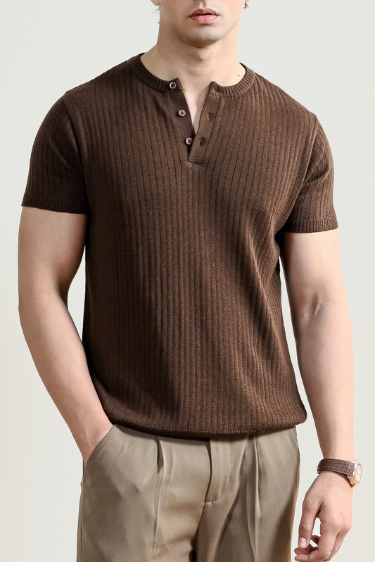 Drop Needle Knit Henley Shirt (MKH-17)