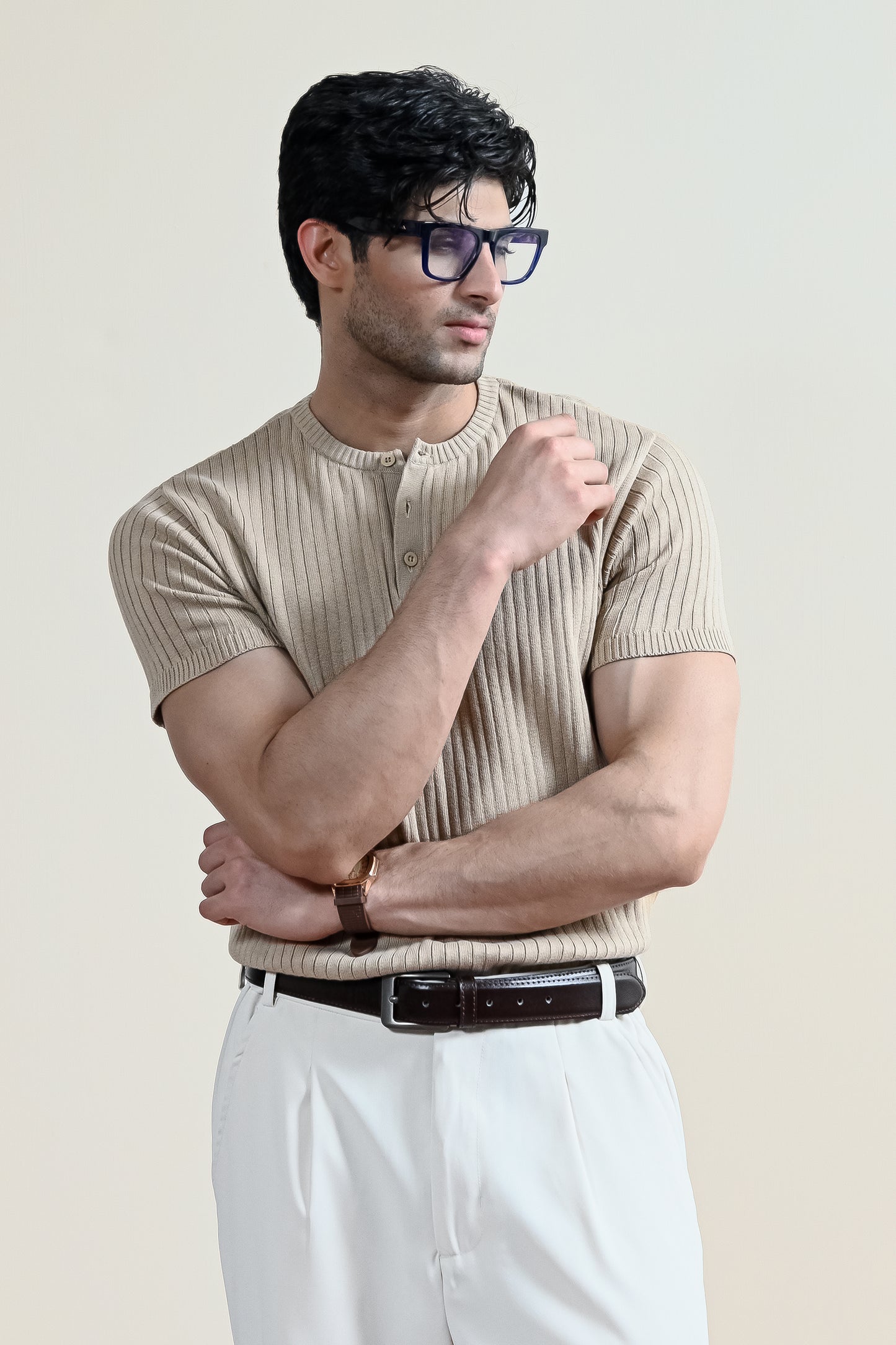 Drop Needle Knit Henley Shirt (MKH-16)