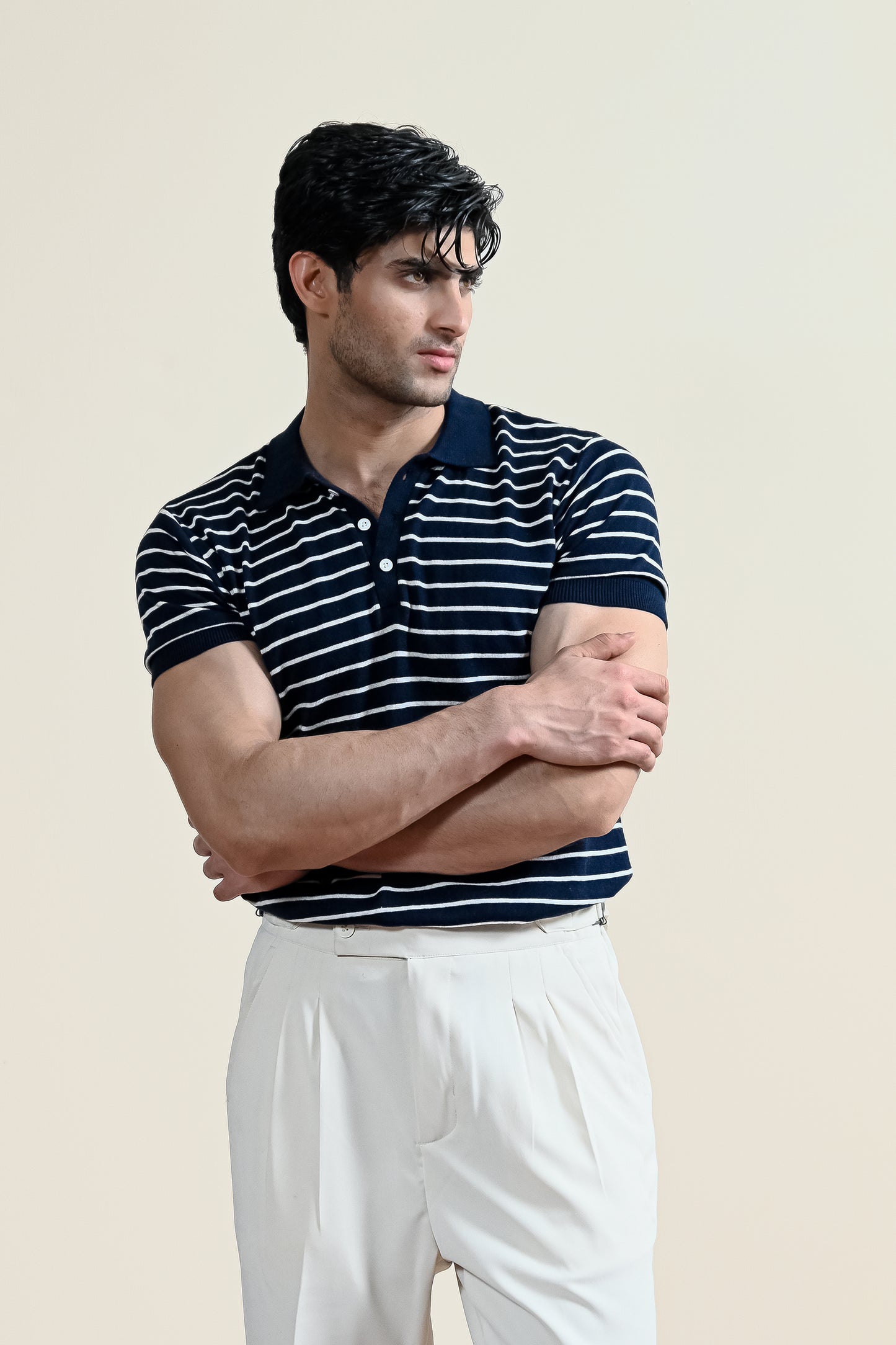 Classic Striped Knit Polo Shirt (MKP-07)