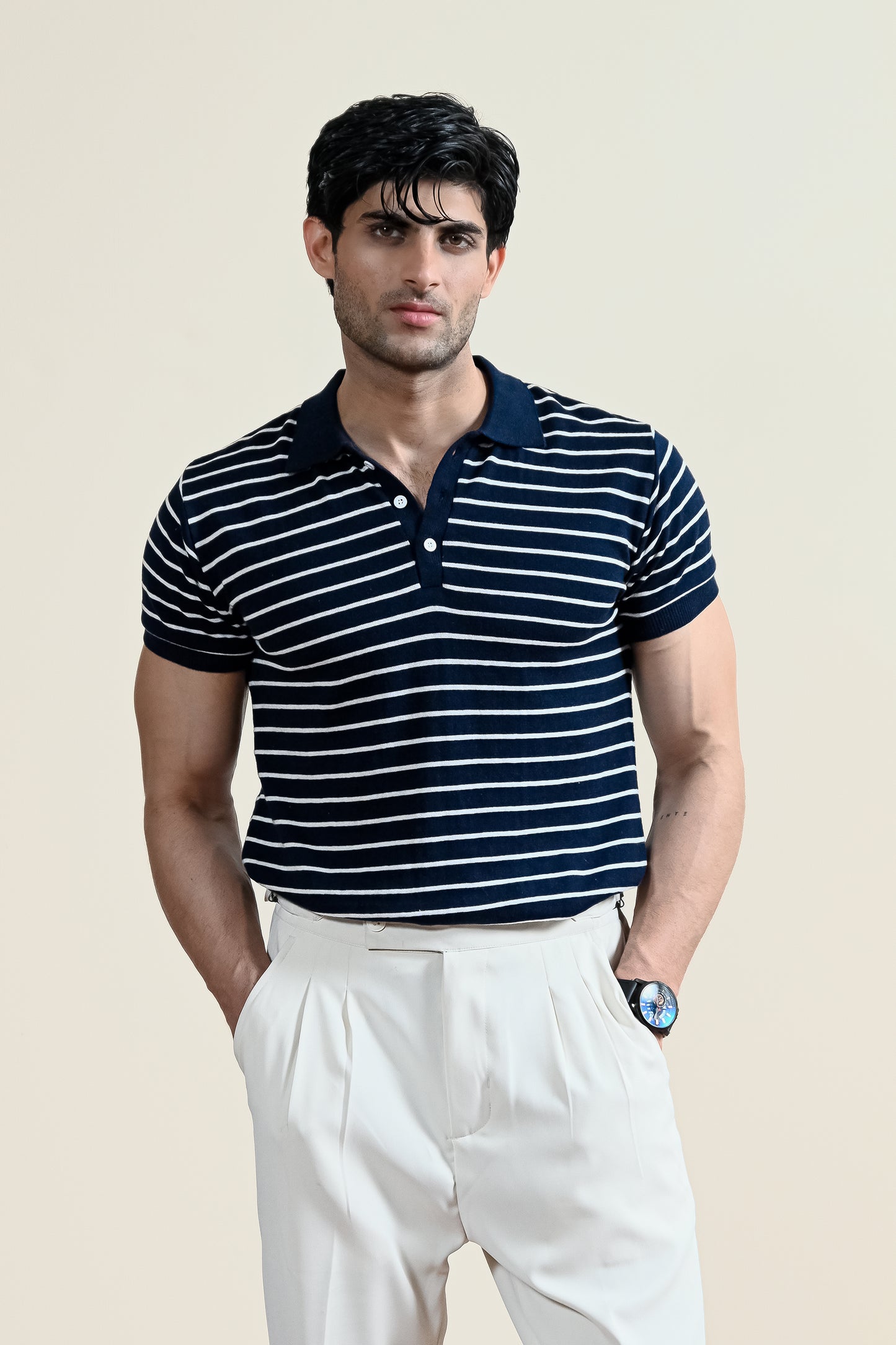 Classic Striped Knit Polo Shirt (MKP-07)