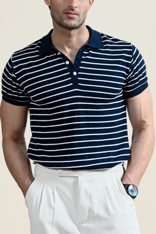 Classic Striped Knit Polo Shirt (MKP-07)