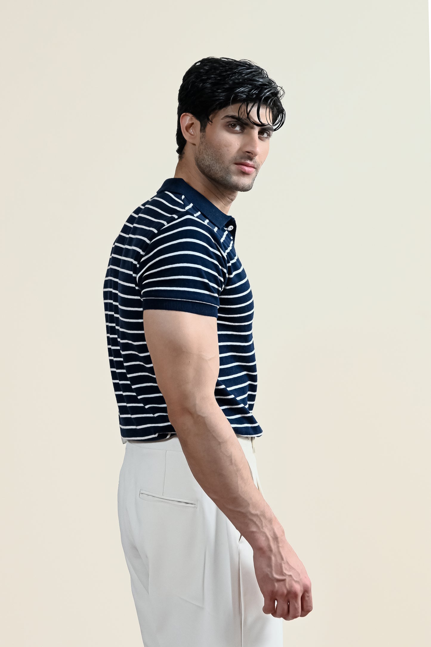 Classic Striped Knit Polo Shirt (MKP-07)