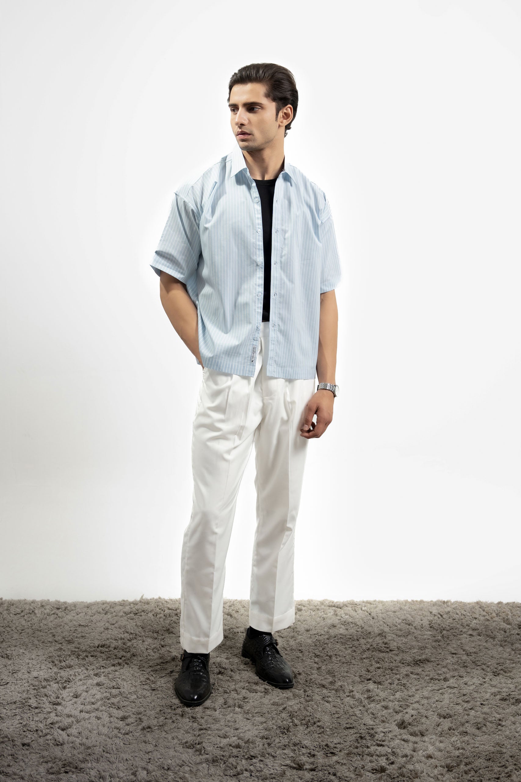 Striped Button Down Shirt - Half Sleeve (MCS-04)