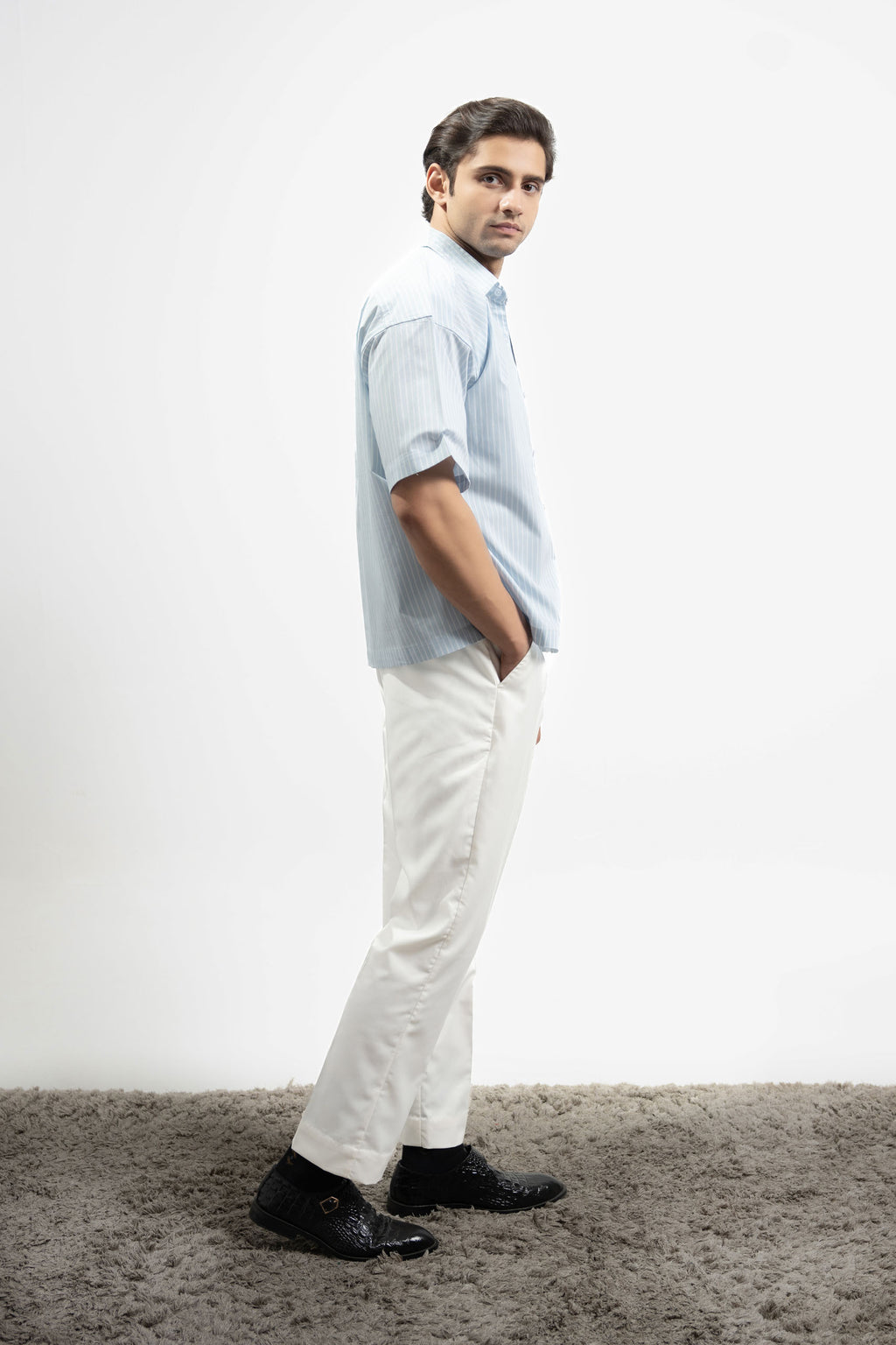 Striped Button Down Shirt - Half Sleeve (MCS-04)
