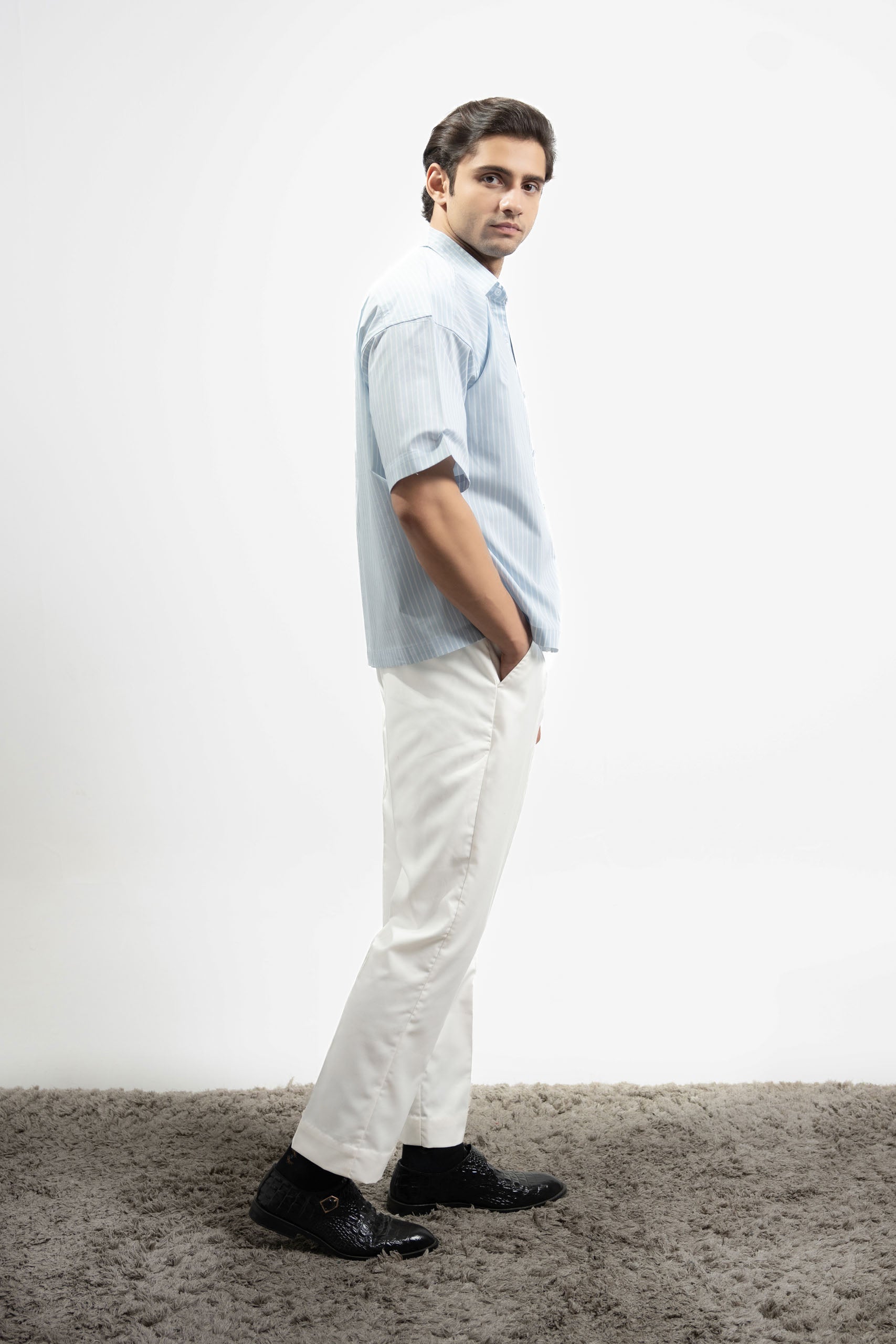 Striped Button Down Shirt - Half Sleeve (MCS-04)