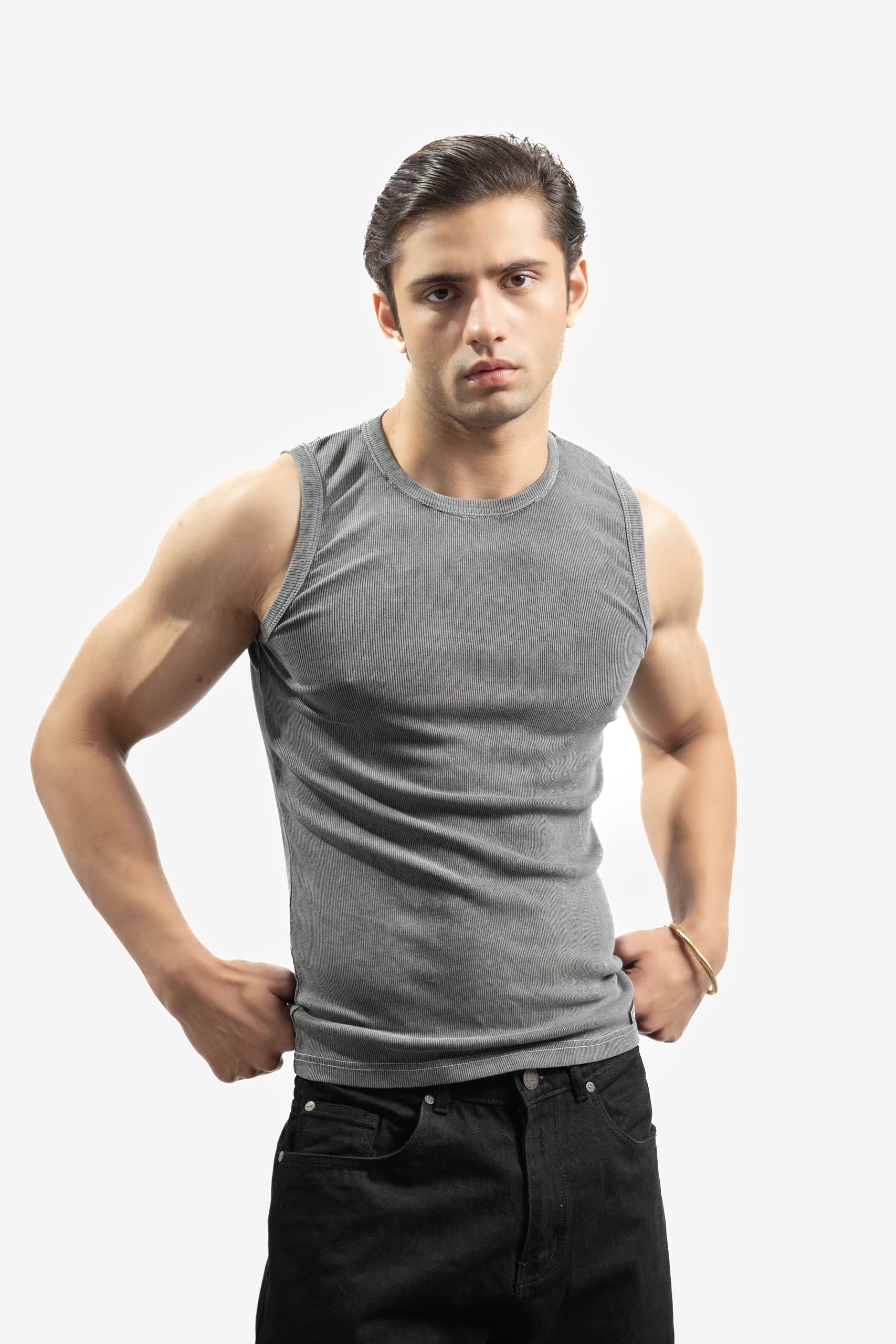 Men's Ribbed Vest - Washed Grey