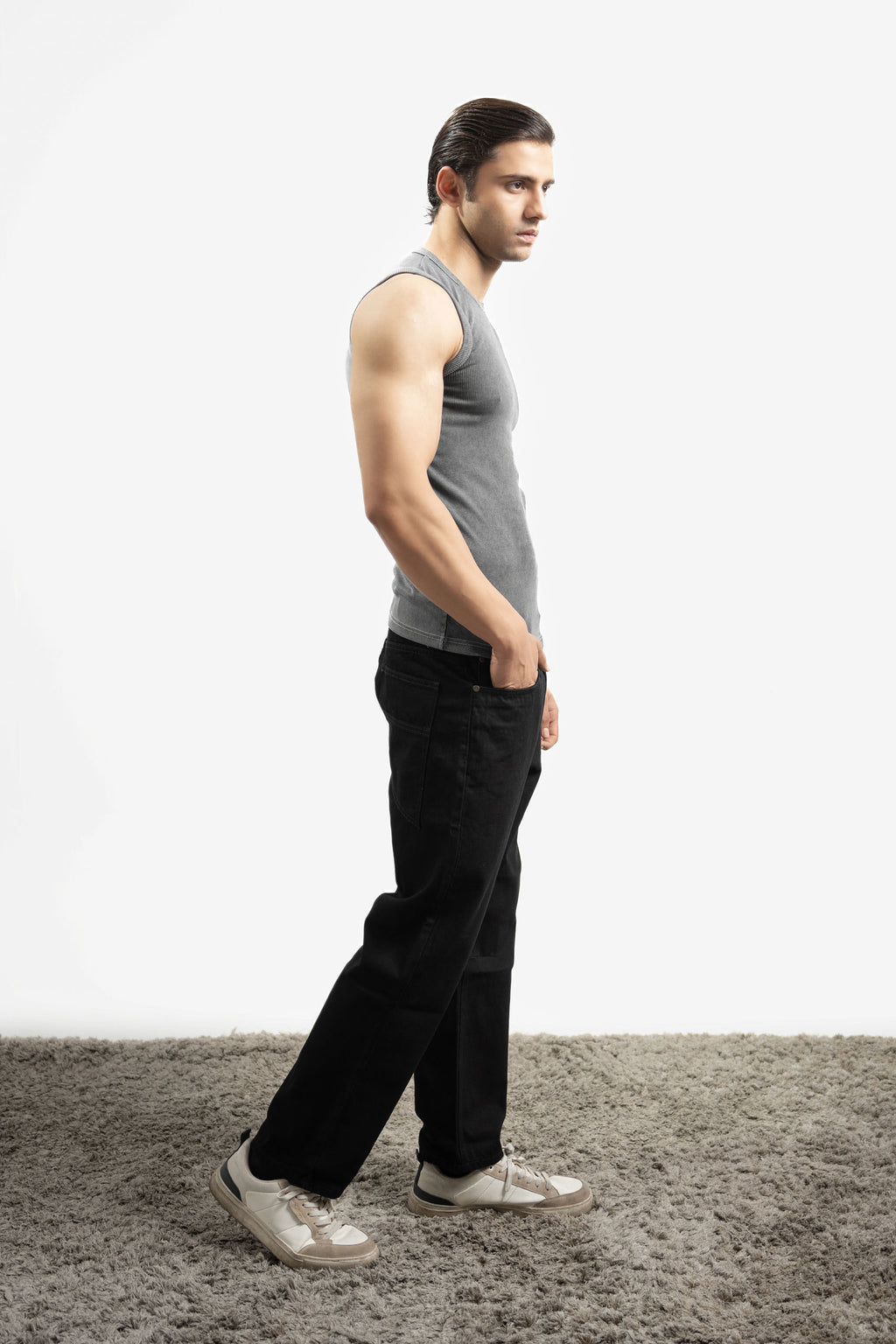 Men's Ribbed Vest - Washed Grey