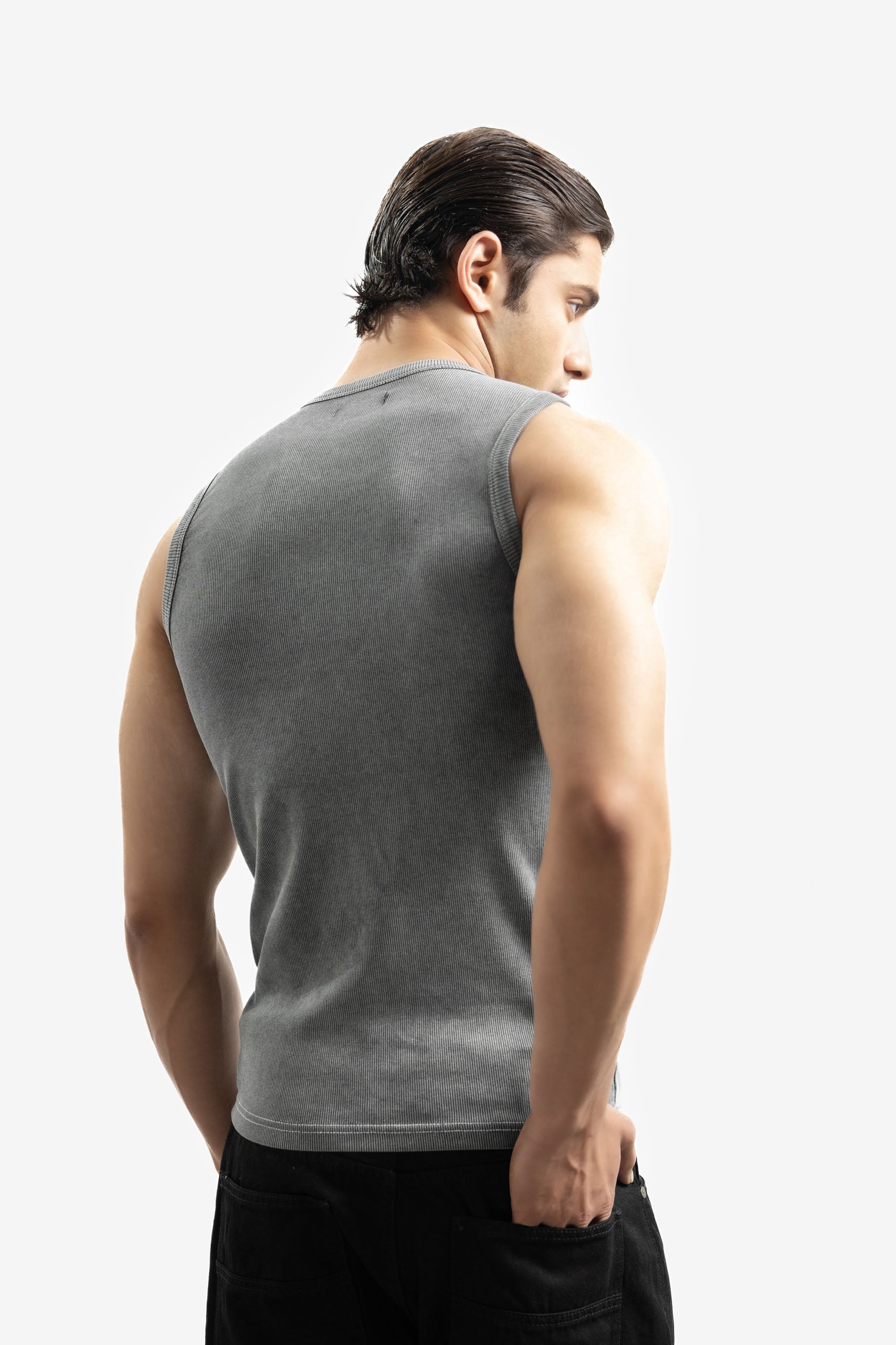 Men's Ribbed Vest - Washed Grey